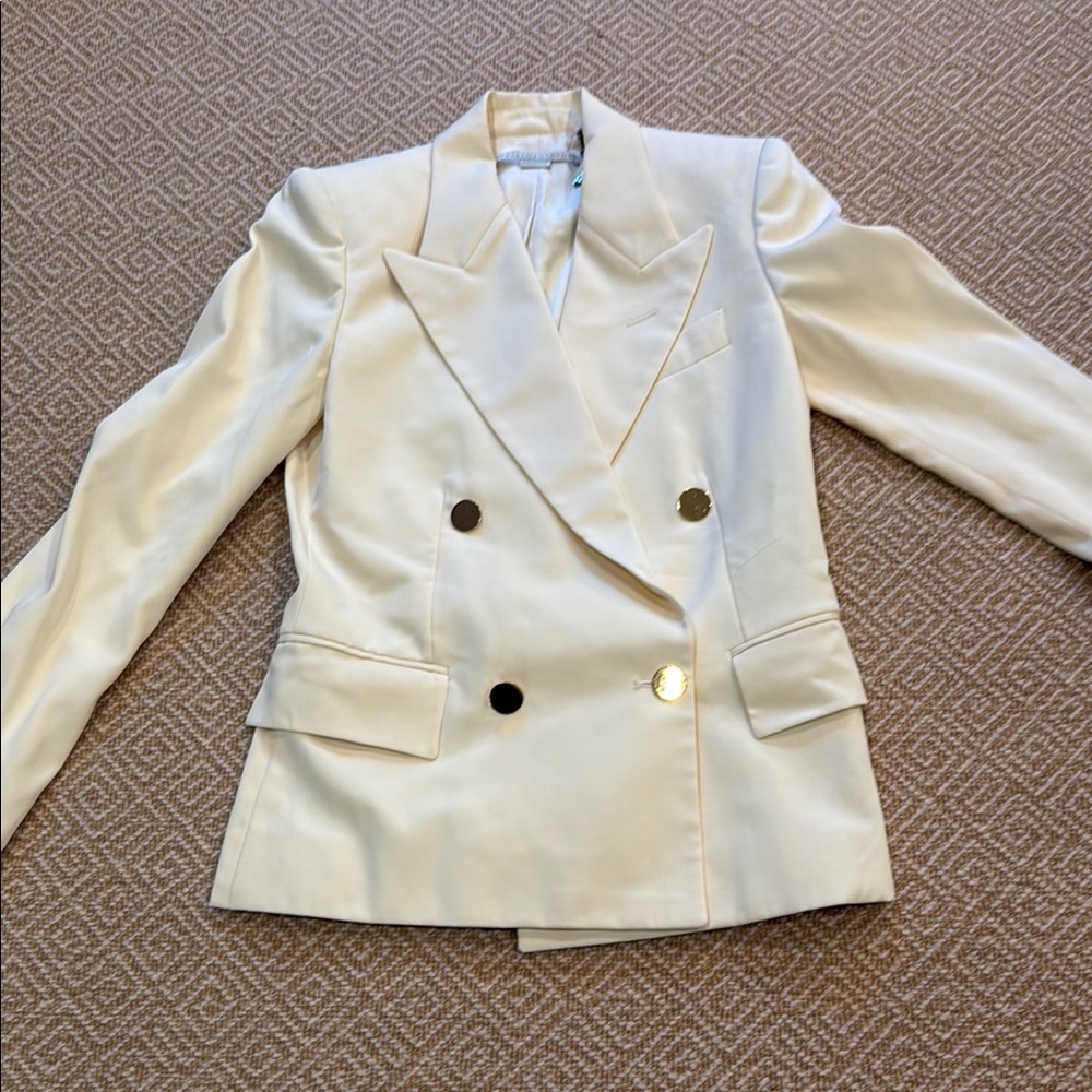 Stella McCartney Cream Double-Breasted Blazer with Gold Buttons